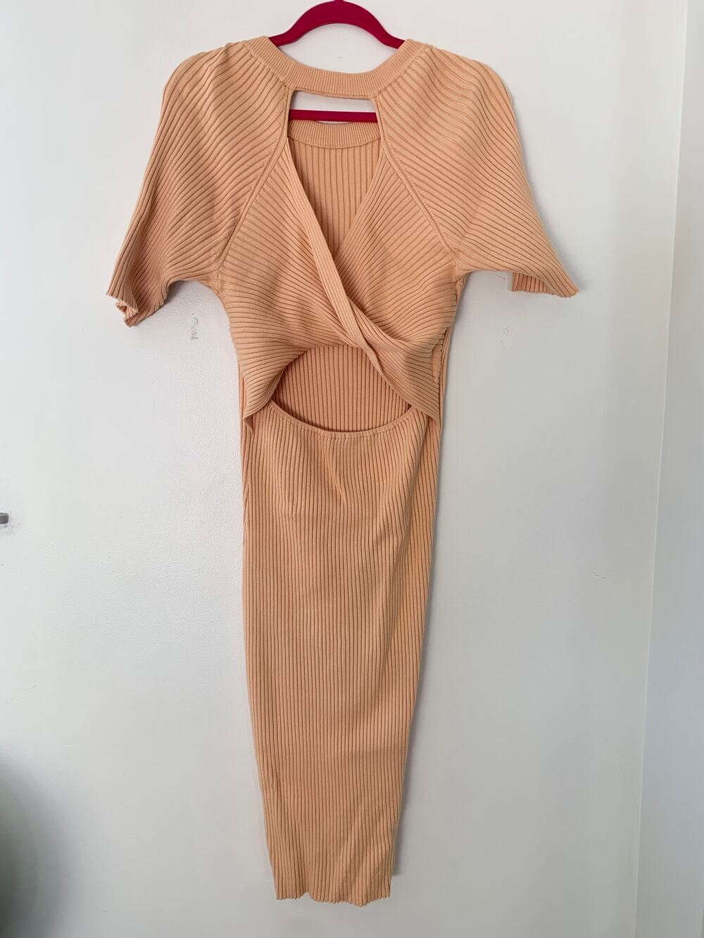 House of Harlow Twist Back Cream Soft Rib Sweater Knit Dress Small